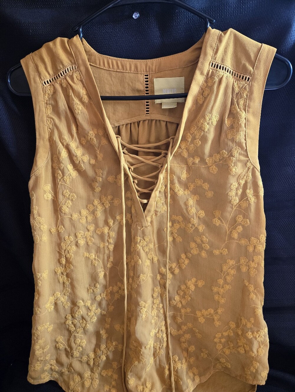Maeve Mustard Lace-Up Embroidered Sleeveless Camisole NWOT - Picture 1 of 6